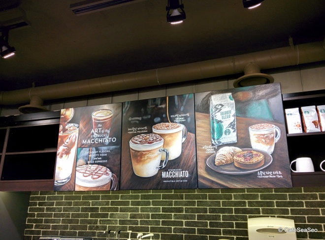 Colorful chalk art menu at the Starbucks in Cheongdam, planned to become a Starbucks Reserve location a few days later, March 2014