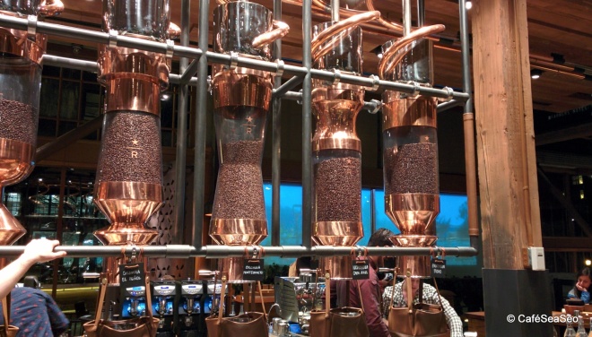Starbucks Reserve Roastery & Tasting Room - The different coffee beans, which constantly come whizzing through tubes from the silo
